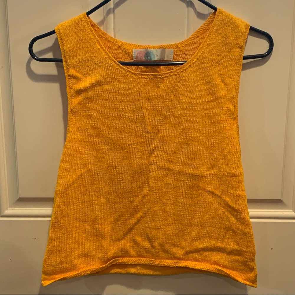 FP Beach Vibrant Gold Orange Boxy Knit Crochet Tank Top Size S/P